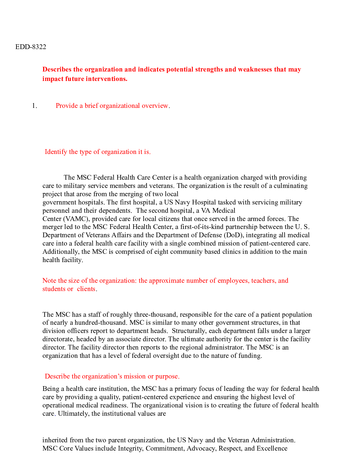 Preview of EDD 8322 U2A1.docx  EDD-8322  Describes the organization and indicates potential strengths